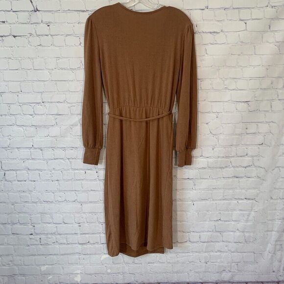 Fraiche by J Crossover Tie Front Midi Long Sleeve Dress Brown Size Small - Picture 4 of 7